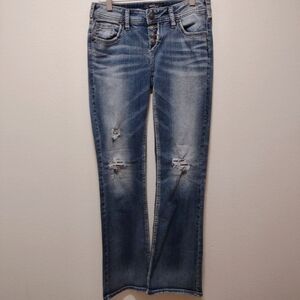 Silver Aiko Mid Boot Distressed Denim Jeans 27